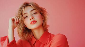 A young woman exudes confidence while striking a thoughtful pose photo
