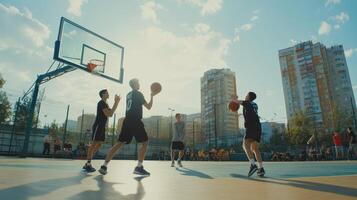 Players showcase their skills while enjoying a friendly game on a vibrant court photo