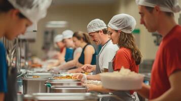 Dedicated volunteers work together to prepare nutritious meals for those in need photo