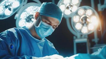 A dedicated surgeon focuses intently during a critical medical procedure photo