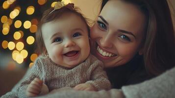 A mother and her baby share a joyful moment filled with warmth and love photo