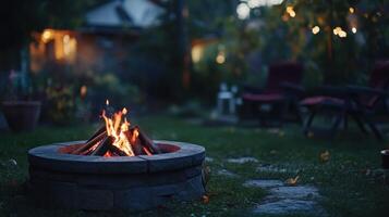 Warm flames flicker as friends gather in the tranquil backyard photo