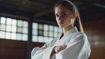 A determined martial artist stands ready for her next challenge photo