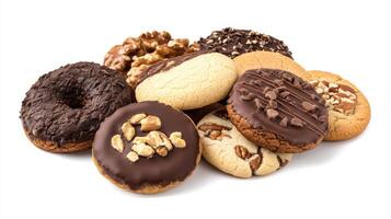 Delicious Assorted Cookies Displayed Together on a White Background Ready for Enjoyment photo