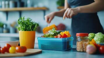 Preparing Fresh Vegetable Salad in a Bright Kitchen With Colorful Ingredients in the Afternoon photo
