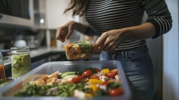 Preparing Fresh and Colorful Meal Prep in Modern Kitchen at Home in the Morning photo