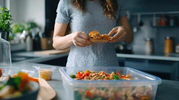 Preparing Nutritious Meal Preps in Modern Kitchen During Afternoon Hours photo