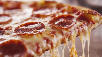 Delicious Pepperoni Pizza Being Served Fresh From the Oven in a Cozy Pizzeria During the Evening Hours photo