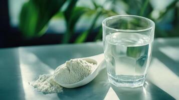 How to Prepare a Simple Mixture With Water and White Powder in Bright Indoor Environment photo