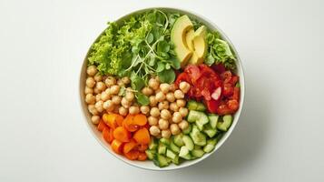 Fresh and Colorful Salad Bowl With Mixed Vegetables and Tasty Chickpeas on White Background photo