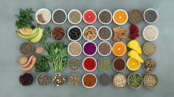 A Colorful Display Of Fresh Ingredients For Healthier Meals On A Gray Background photo