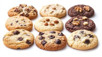 Delicious Assortment of Freshly Baked Cookies on White Background Ready for Enjoyment photo