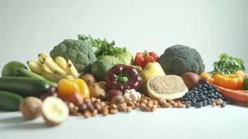 Colorful Assortment of Fresh Fruits and Vegetables Arranged on Table for Healthy Eating photo