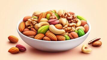 Nut Medley Served in White Bowl on Light Background During Daytime Snack Preparation photo