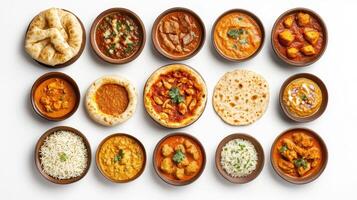 A Culinary Feast Featuring Various Indian Dishes Served in Bowls on a Table photo