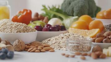 Fresh Produce and Whole Grains Displayed on a Bright Kitchen Counter During Daylight Hours photo