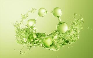 Molecule and flowing water liquid background, 3d rendering. photo