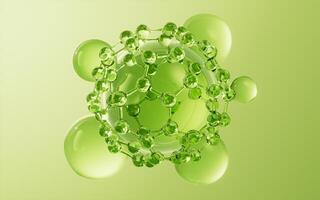 Green molecule and soft bubbles background, 3d rendering. photo
