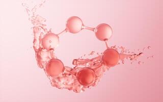 Molecule and flowing water liquid background, 3d rendering. photo