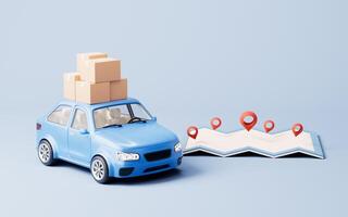 3D style automobile car and cargo boxes, 3d rendering. photo