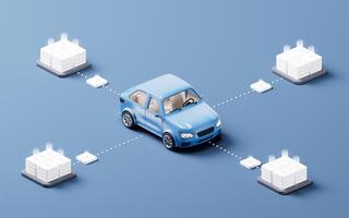 Realistic 3D style automobile car with cloud server, 3d rendering. photo