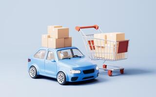 3D style automobile car and shopping cart, 3d rendering. photo
