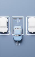 The car is parking automatically in a parking lot, 3d rendering. photo