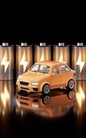 Realistic 3D style automobile car and new energy battery, 3d rendering. photo
