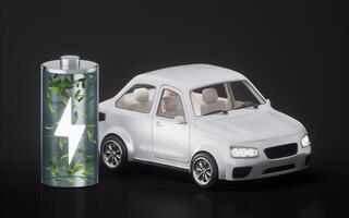 Realistic 3D style automobile car and new energy battery, 3d rendering. photo