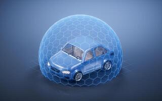 Realistic 3D style automobile car with protect shield, 3d rendering. photo