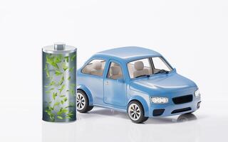 Realistic 3D style automobile car and new energy battery, 3d rendering. photo