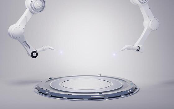 Mechanical arm and empty stage, 3d rendering. photo
