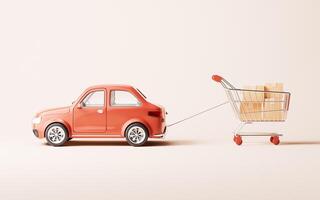 3D style automobile car and shopping cart, 3d rendering. photo