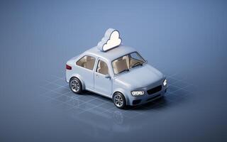 Realistic 3D style automobile car with cloud computing, 3d rendering. photo