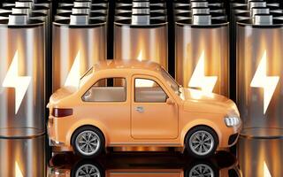 Realistic 3D style automobile car and new energy battery, 3d rendering. photo