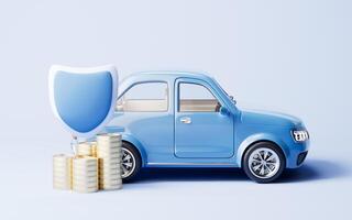 3D style automobile car and golden coins, 3d rendering. photo