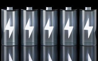 3D fast charge battery on black background, energy technology concept, 3d rendering. photo