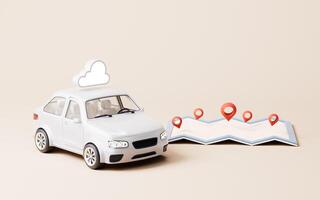 Realistic 3D style automobile car with cloud computing, 3d rendering. photo