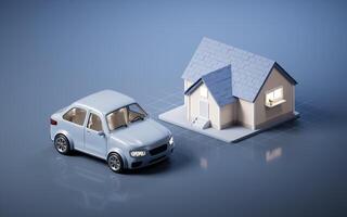 3D style automobile car and house, 3d rendering. photo