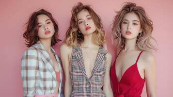 Fall Casual Fashion Studio Photoshoot With Three Models photo