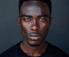 Young African American Male Portrait on Solid Background photo
