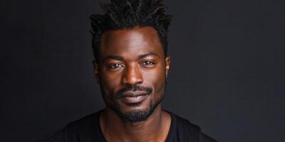African American Man Posing Confidently Against Solid Background photo