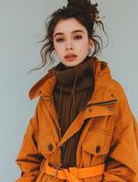 Fall Casual Fashion Photoshoot in Studio With Model Wearing Jacket photo