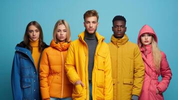 Fall Casual Fashion Studio Shoot Featuring Colorful Jackets photo