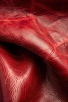 Red Leather Material Close-Up Showing Texture and Rich Color photo
