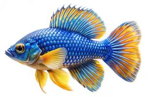 Blue ornamental fish isolated on white background photo