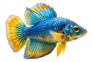 Blue ornamental fish isolated on white background photo