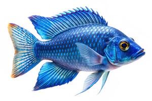 Blue ornamental fish isolated on white background photo