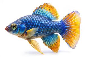 Blue ornamental fish isolated on white background photo