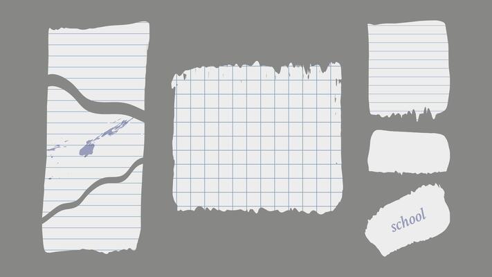 Paper and Elements scrapbooking Old torn crumpled. Torn sheets. Different textures patterns ragged edges imitation of newspaper scraps. illustration.